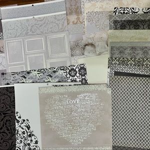 Black & White Floral Wedding 12x12 Scrapbook Cardstock Paper Stickers Shimmer
